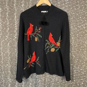 Vintage Jennifer Lauren Cardinal Full Zip‎ Sweater Winter Holiday Women's XL